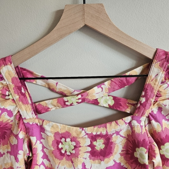 Free People Give Me More Pink Multi Floral Half Sleeve Crop Top Pop Combo NWT - Picture 6 of 8